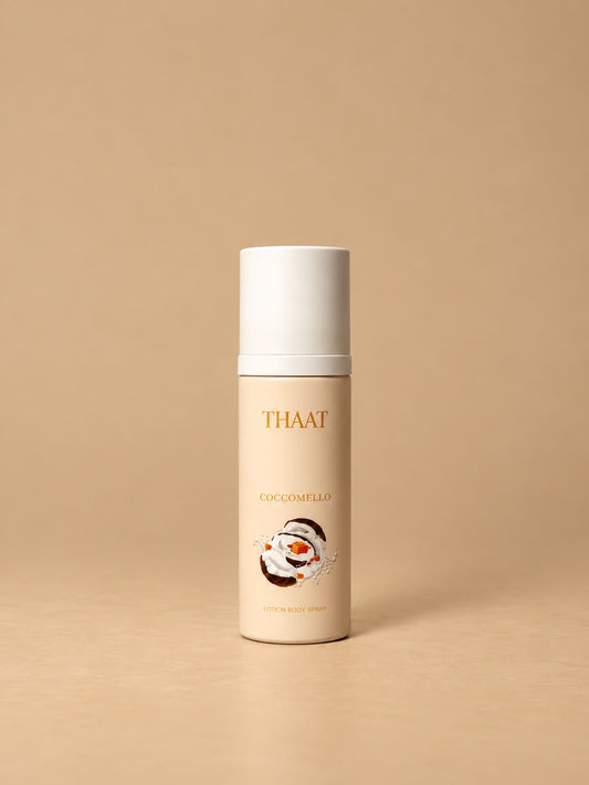 COCCOMELLO من ذات — Lotion Body Spray بجوز الهند والكراميل — خلفية بيج