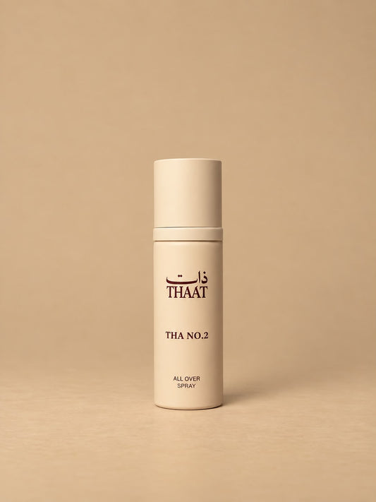 THA NO.2 من ذات — بخاخ All Over Spray بعبوة كريمية — خلفية بيج